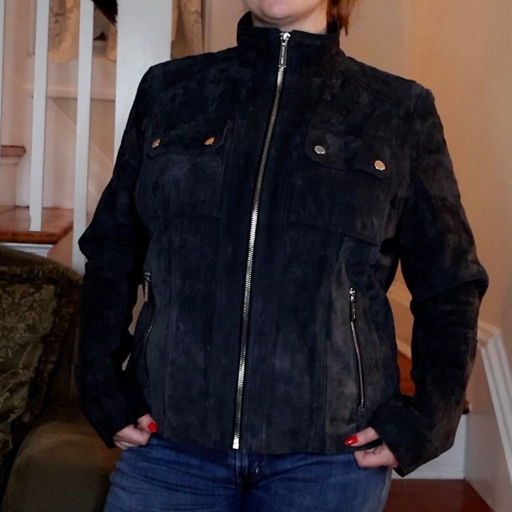 Genuine Suede Michael Michael Kors Women's Jacket Sz XL Military Moto Silver